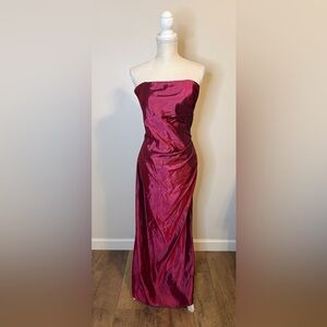 Vintage Jessica McClintock By Gunne Sax Magenta Strapless Ruched Dress Sz 13